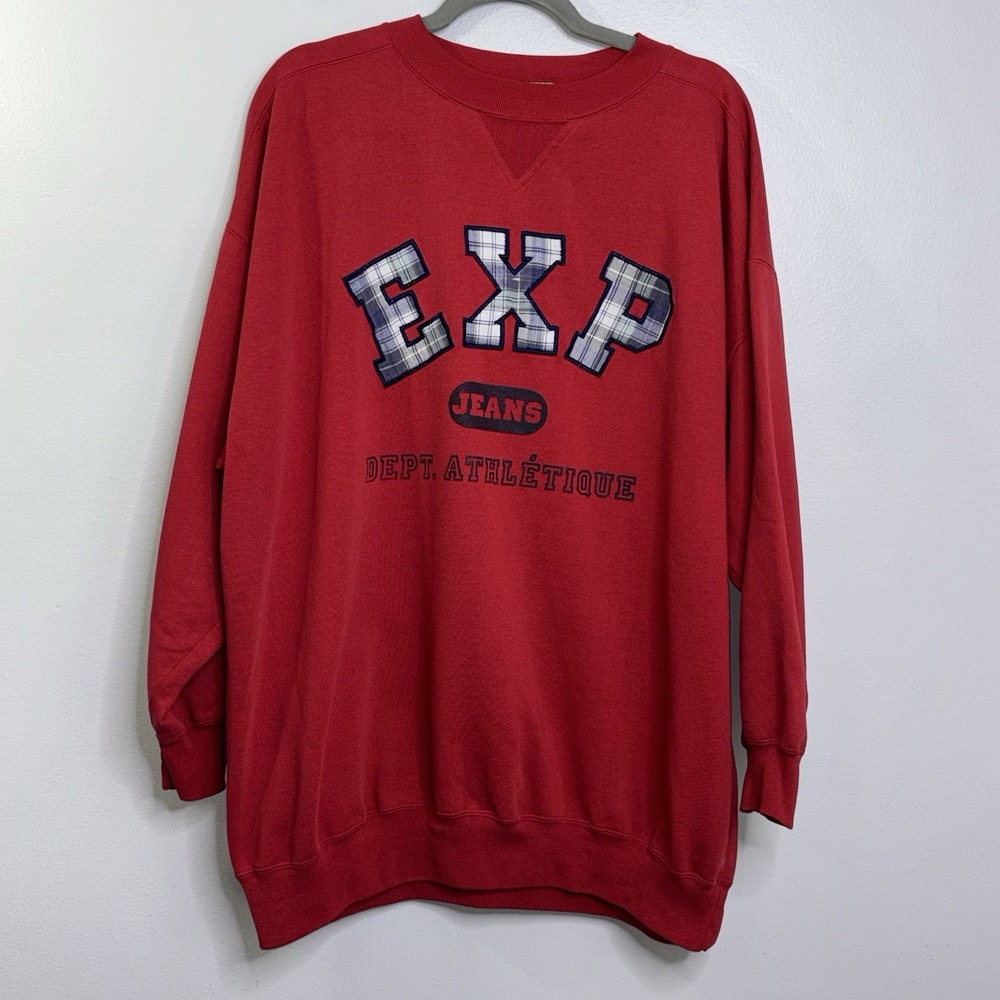 Vintage Y2K Express Crewneck Sweatshirt Size Med Oversized Tartan Plaid Boxy